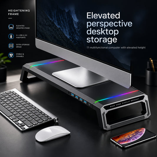 Desk Monitor Stand with USB Hub — Cable Management & Device Charging
