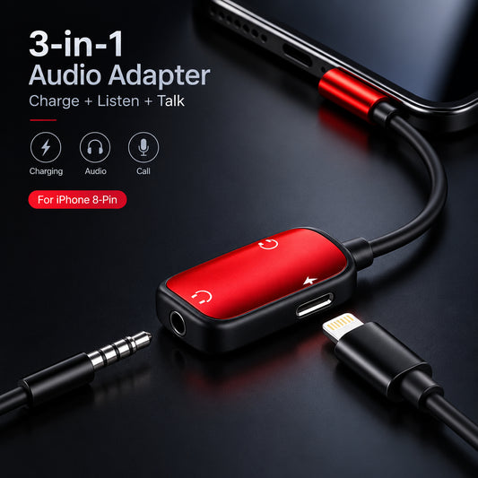 Audio Adapter Charging Cable for iPhone 8-Pin to 3.5mm
